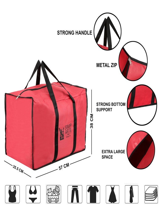 SIMPARTE Big Nylon Underbed Storage Bag Pack of 3 for Clothes, Comforters, Blankets, Toys, Books & Stationery - Moisture Proof Organizer with Zippered Closure & Strong Handle (Red, 57 x 38 x 35 cm) - Image 5